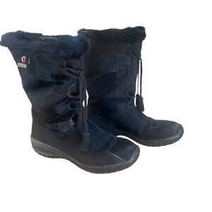 GARTEX Black Fur/Hair Black Lace-Up Boots  - Size 40